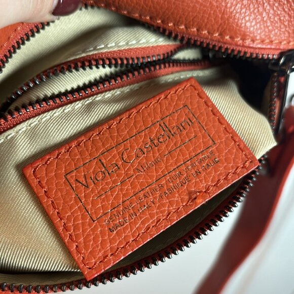 Viola Castellani Orange Small Crossbody Pebbled Leather Purse - Picture 8 of 8